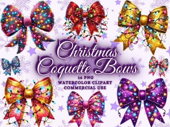 Elevate Your Holiday Designs with Christmas Light Coquette Bow PNG Clipart
