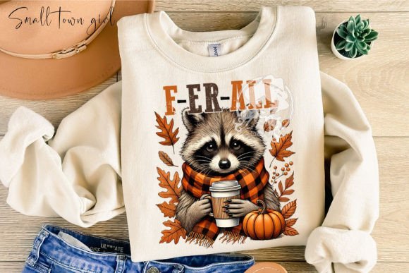 Embrace the Wild Side of Autumn with Feral Girl Fall Raccoon PNG