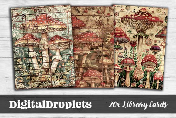 Enchanting Scrapbook Elements: Mushroom Library Cards Vol.4