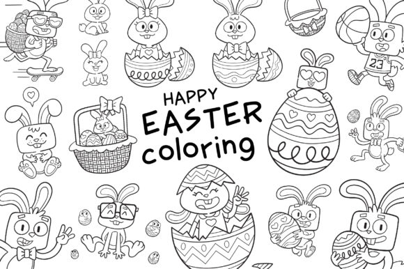 Happy Easter Coloring: 16 Lineart Drawings for Seasonal Projects