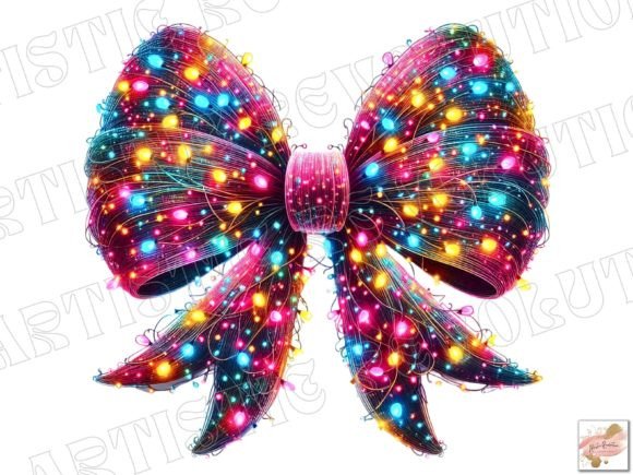Infuse Holiday Magic with a Festive Christmas Light Coquette Bow PNG